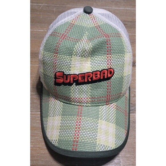 2000s Superbad Movie Promo Baseball Cap Plaid Embroidered Meshback Snapback Hat - Picture 1 of 5